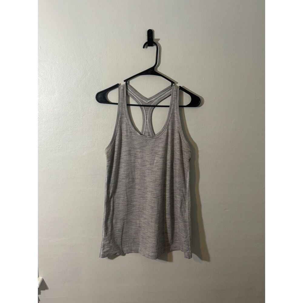 Lululemon Racerback Tank Top Size L Gray Stripe Swiftly Tech Run Yoga